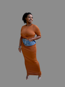 Very Mindful 2pc Skirt Set (Cognac)